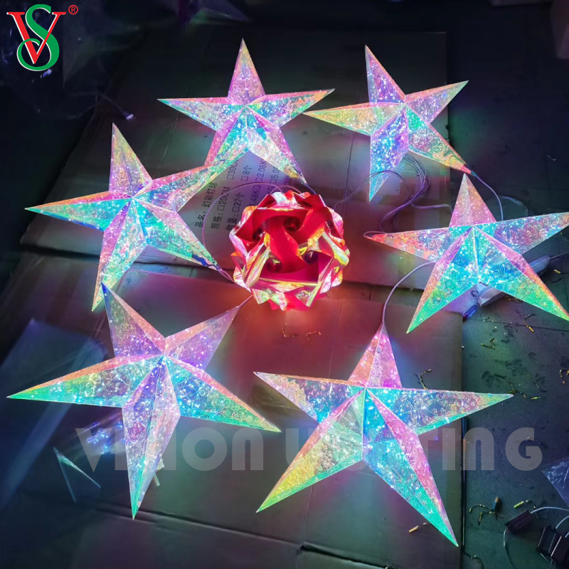 Luz colgante de hadas de la estrella de la bola del PVC del LED de la Navidad para la decoración colgante del árbol al aire libre