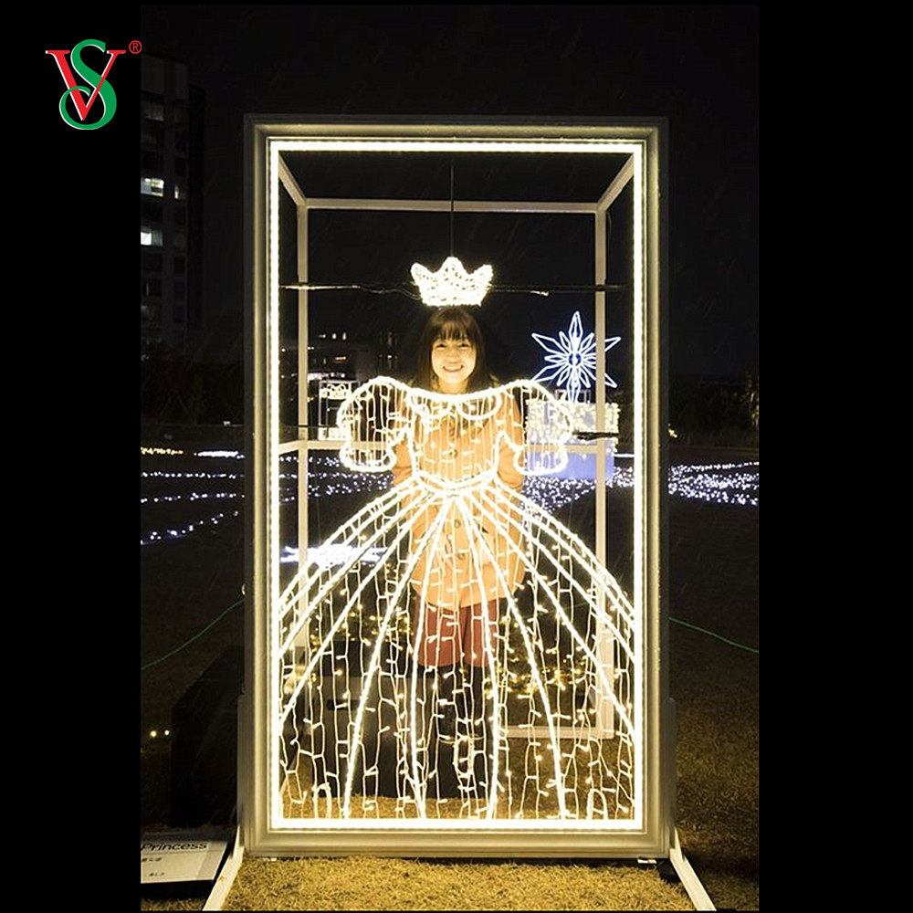 Marco de fotos 2D con escultura iluminada de Navidad al aire libre para niños