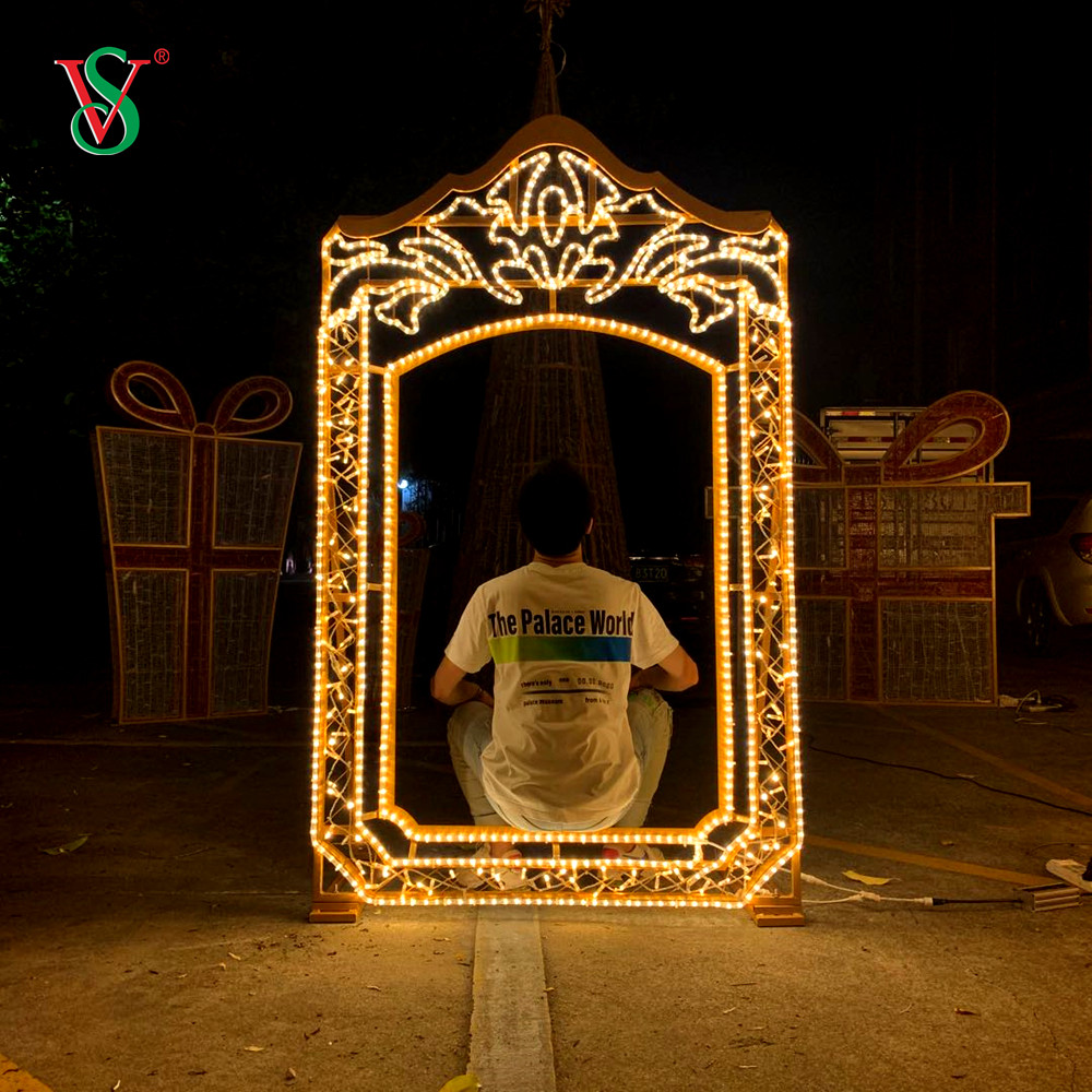 Luces LED con motivos de marco de fotos 2D para decoración al aire libre del Festival de Año Nuevo
