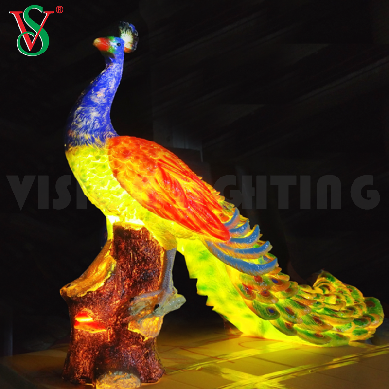 Luz animal llevada FRP del motivo de la escultura del pavo real de la fibra de vidrio al aire libre de la decoración del parque zoológico