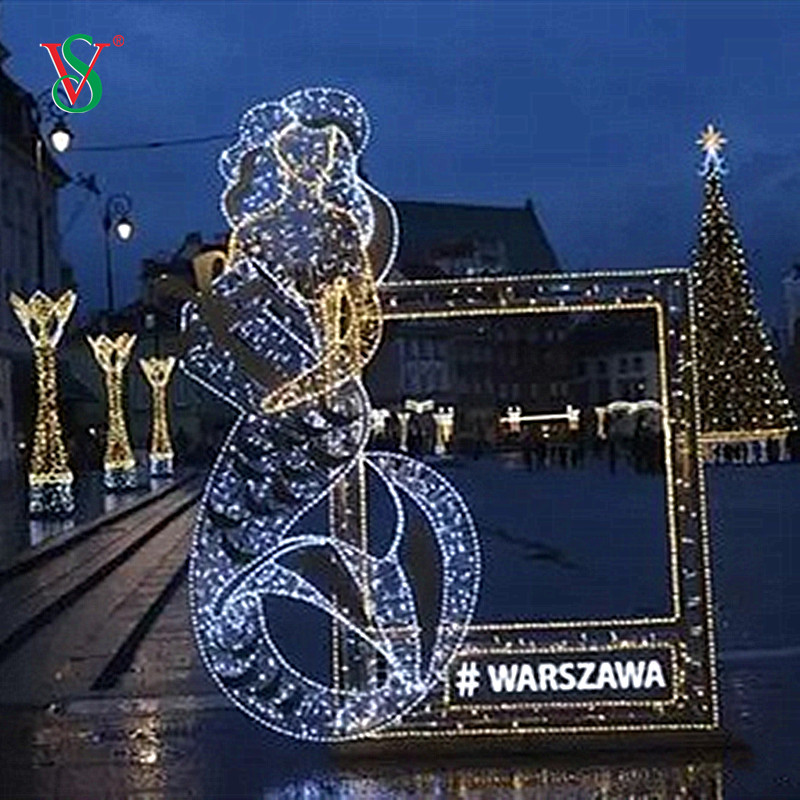 Marco de fotos 2D con escultura iluminada de Navidad al aire libre para niños