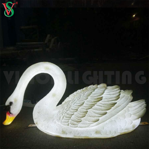 Cisne iluminado Led ligero de la escultura de los animales de la resina del ganso de la fibra de vidrio para la decoración al aire libre del parque zoológico