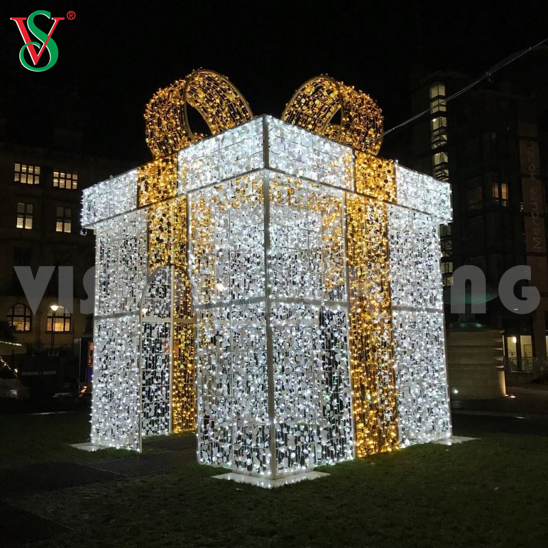 Decoración de Navidad al aire libre 3D gigante iluminado caja de regalo luces con motivos para Plaza