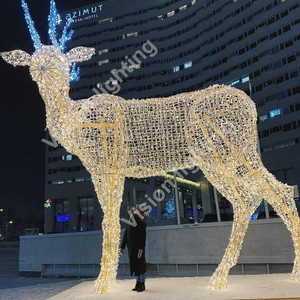 Decoración navideña para exteriores, motivo de escultura 3D, animal gigante personalizado, luz de ciervo led