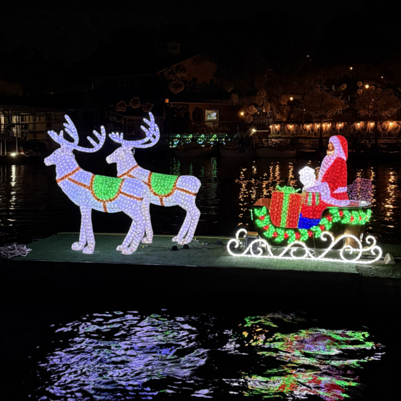 Motif de jardín al aire libre Motif acrílico Santa Claus con luz de decoración de trineo