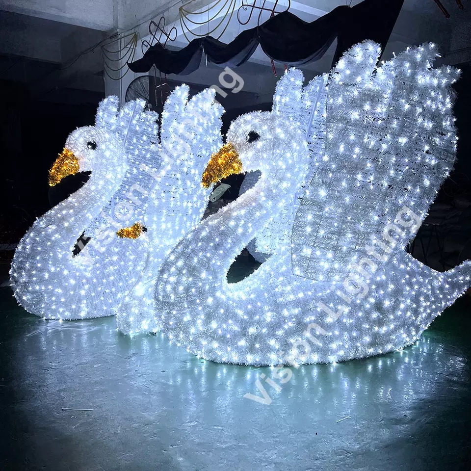 Decoración de iluminación de la estructura de cisne iluminada 3D para la decoración del paisaje al aire libre