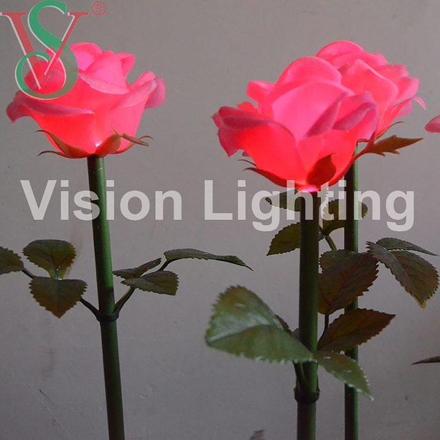 Alta calidad artificial IP65 paisaje uso Navidad decorativo led inserto artificial rosa flor luz