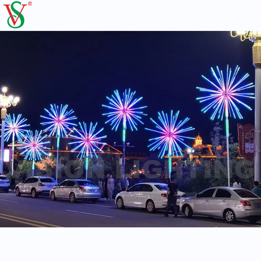 Decoración navideña LED al aire libre 12V RGB Fireworks Tree Motif Light para la calle