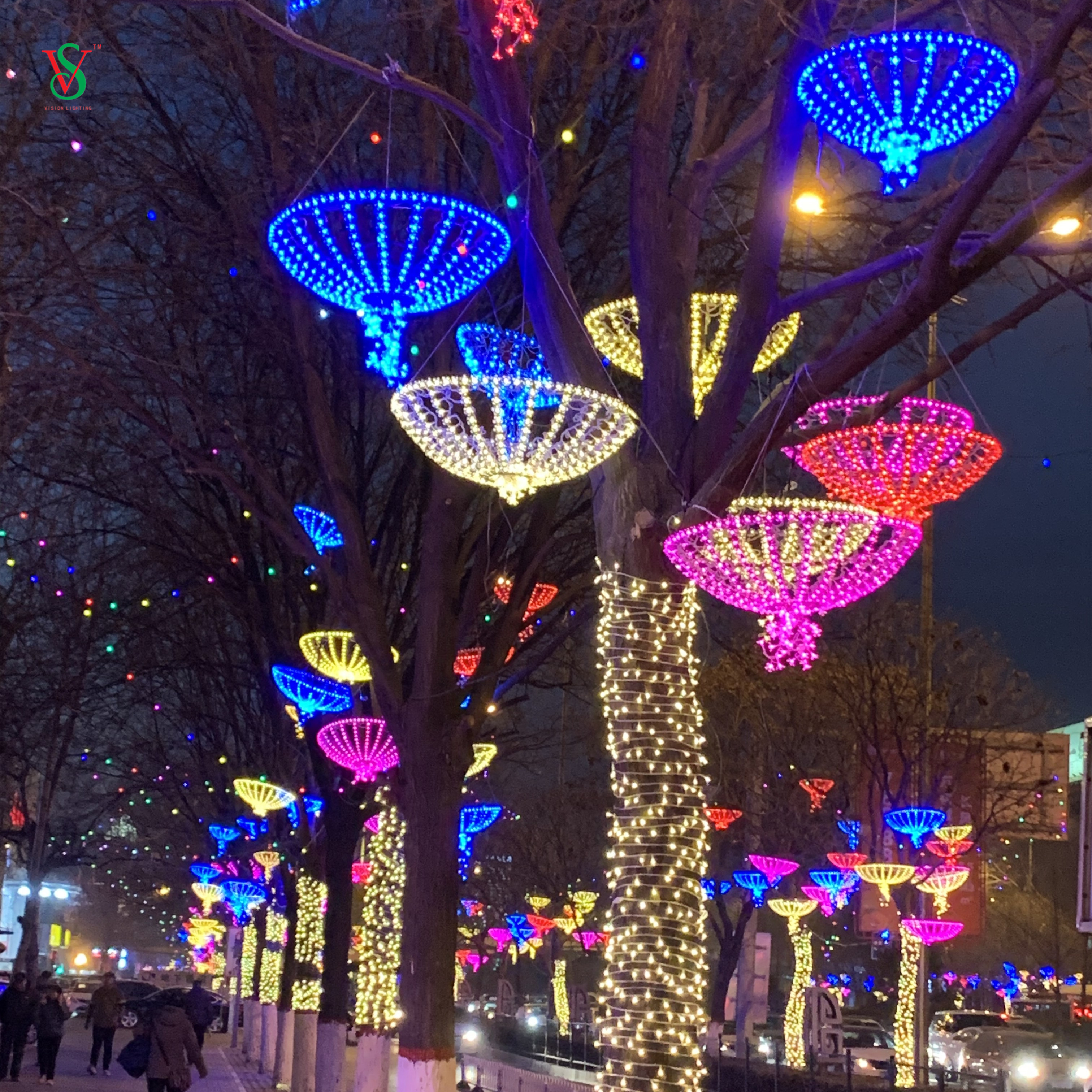 Luz de decoración de calle de Navidad animada LED Sakura Umbrella Motif Light 