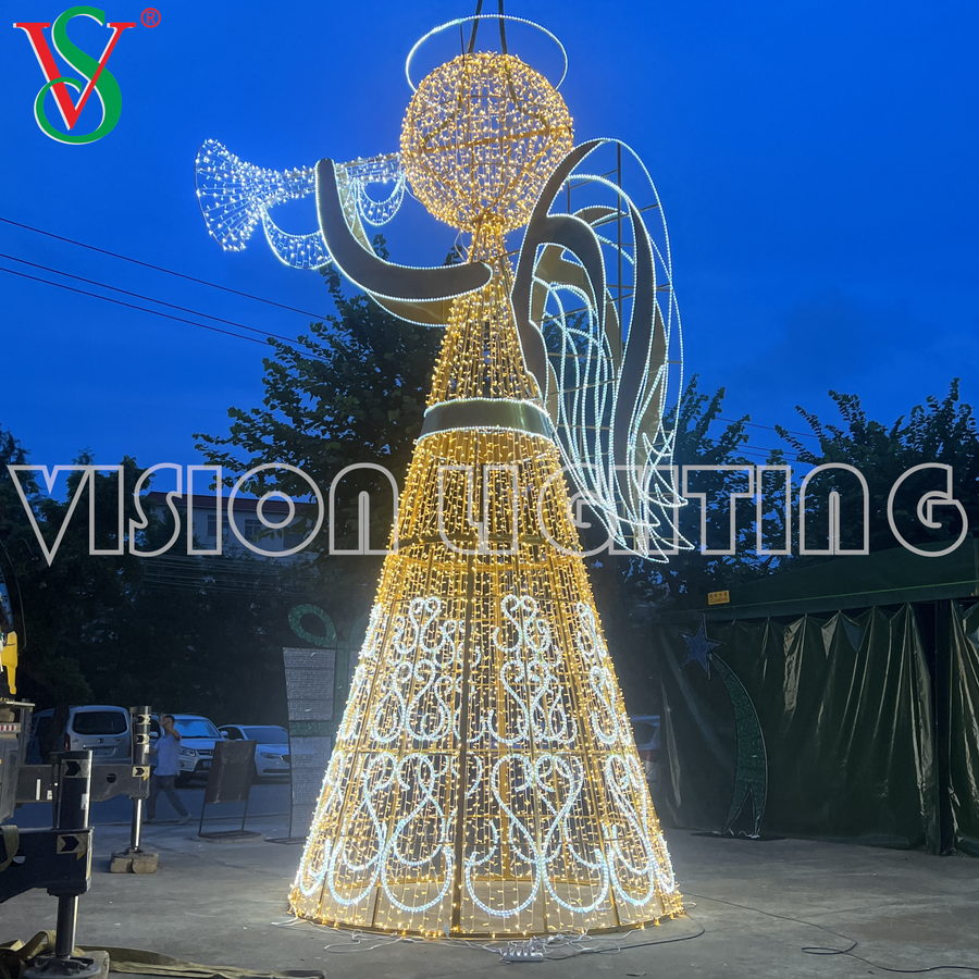 Decoraciones de hadas navideñas, luces al aire libre con motivos de escultura de ángel 3D para la decoración del hotel Plaza Street