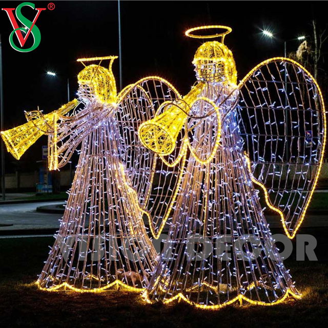 Decoraciones de hadas navideñas, luces al aire libre con motivos de escultura de ángel 3D para la decoración del hotel Plaza Street