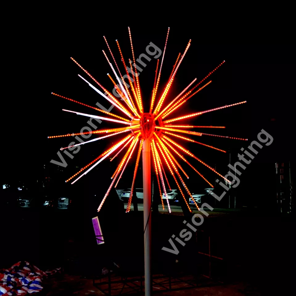 Decoración navideña LED al aire libre 12V RGB Fireworks Tree Motif Light para la calle
