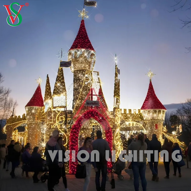 Luz de la torre de castillo LED 3D grande - Decoración de vacaciones al aire libre para exhibiciones comerciales de Navidad