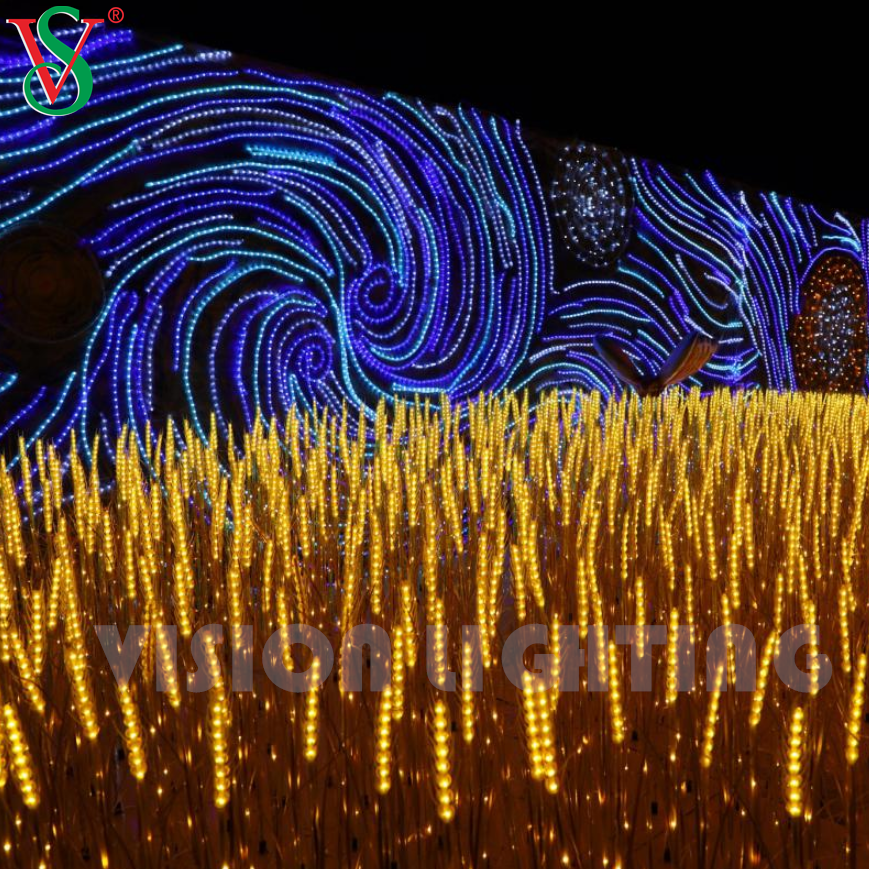 Luz de la planta de flores de trigo realista para el jardín al aire libre Decoración de la exhibición del paisaje