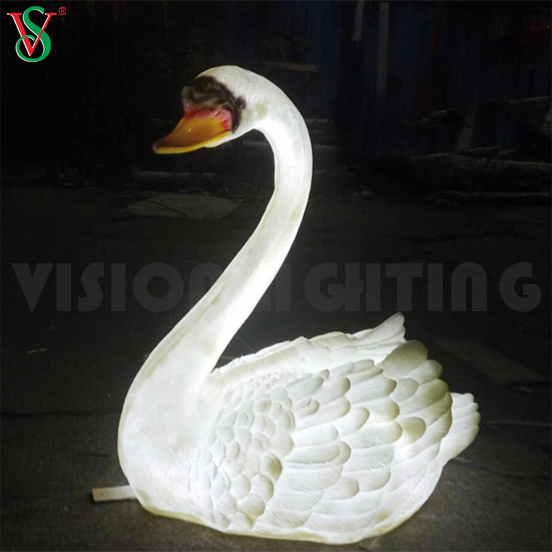 Cisne iluminado Led ligero de la escultura de los animales de la resina del ganso de la fibra de vidrio para la decoración al aire libre del parque zoológico