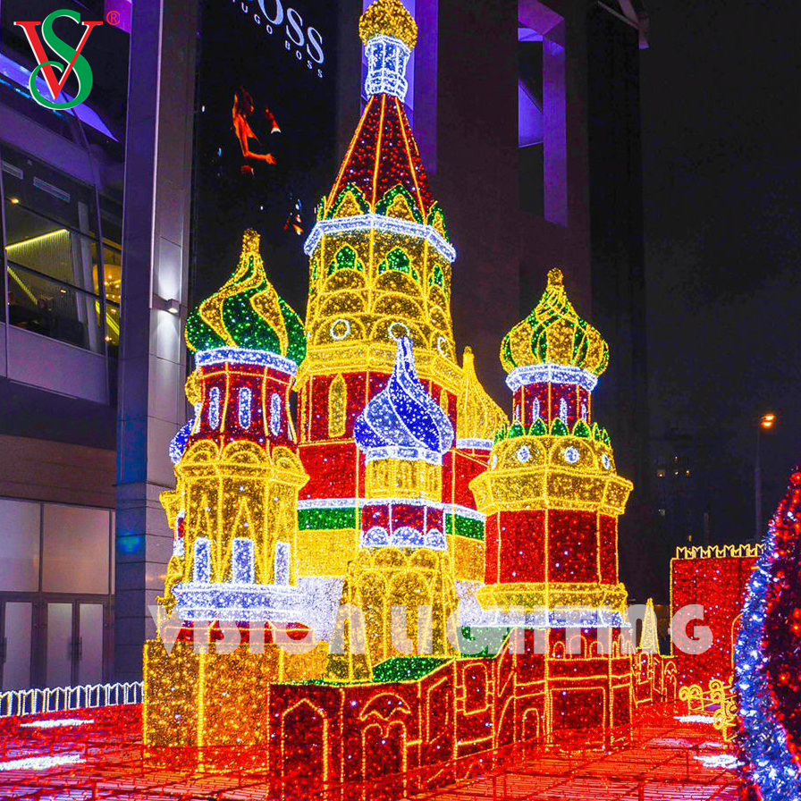 Luz de la torre de castillo LED 3D grande - Decoración de vacaciones al aire libre para exhibiciones comerciales de Navidad