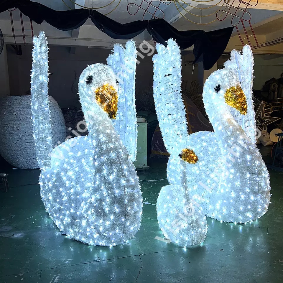 Decoración de iluminación de la estructura de cisne iluminada 3D para la decoración del paisaje al aire libre