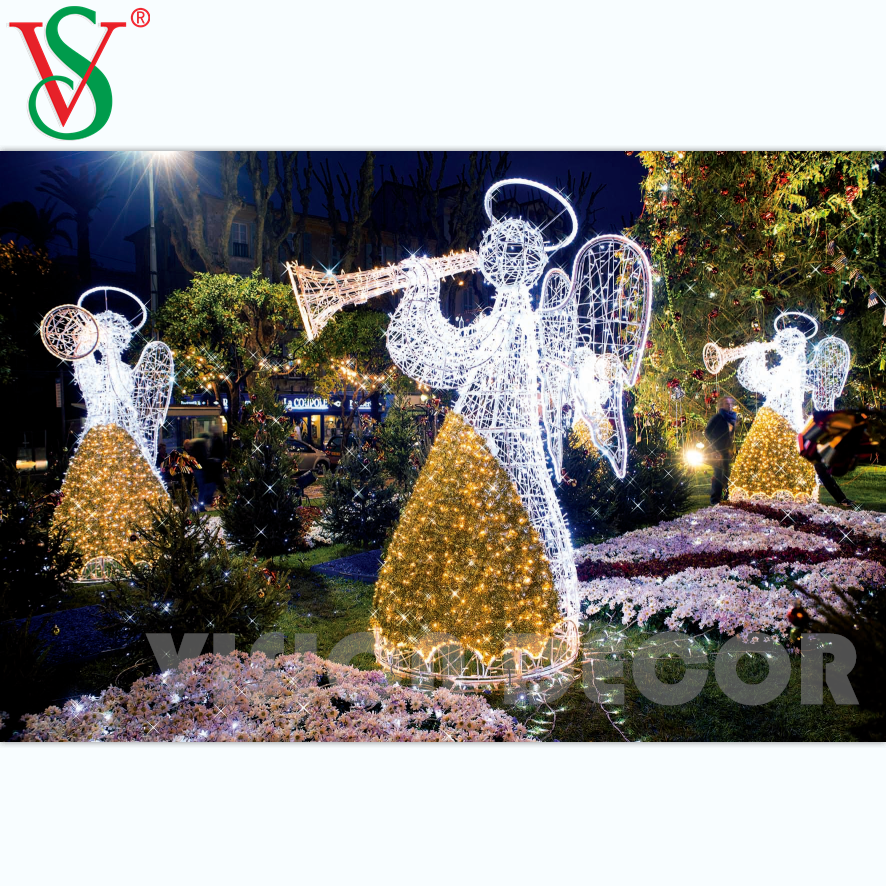 Decoraciones de hadas navideñas, luces al aire libre con motivos de escultura de ángel 3D para la decoración del hotel Plaza Street
