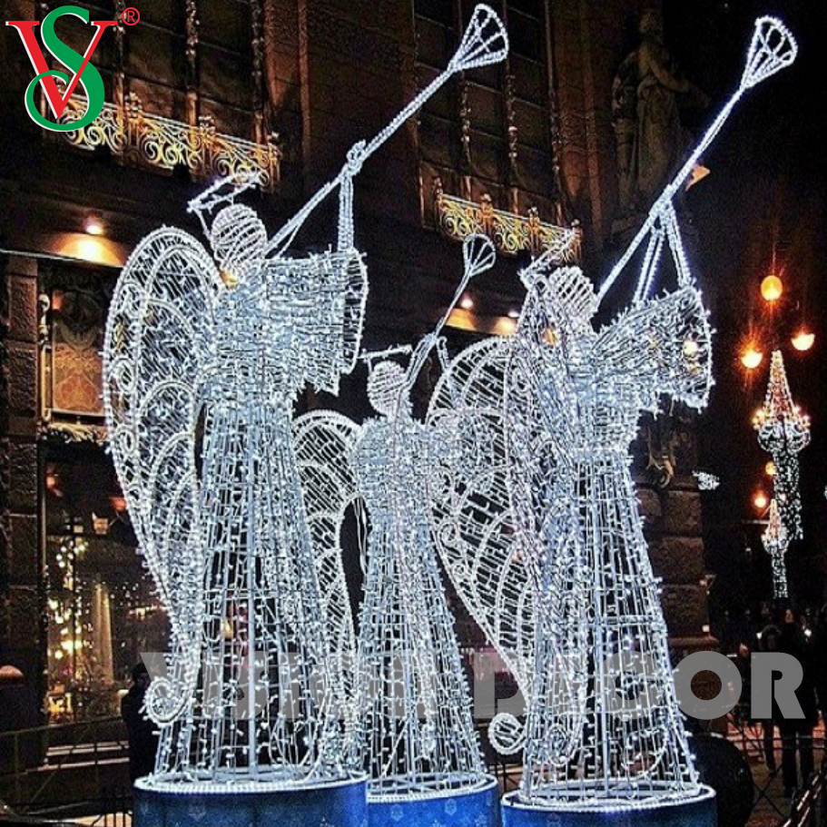 Decoraciones de hadas navideñas, luces al aire libre con motivos de escultura de ángel 3D para la decoración del hotel Plaza Street