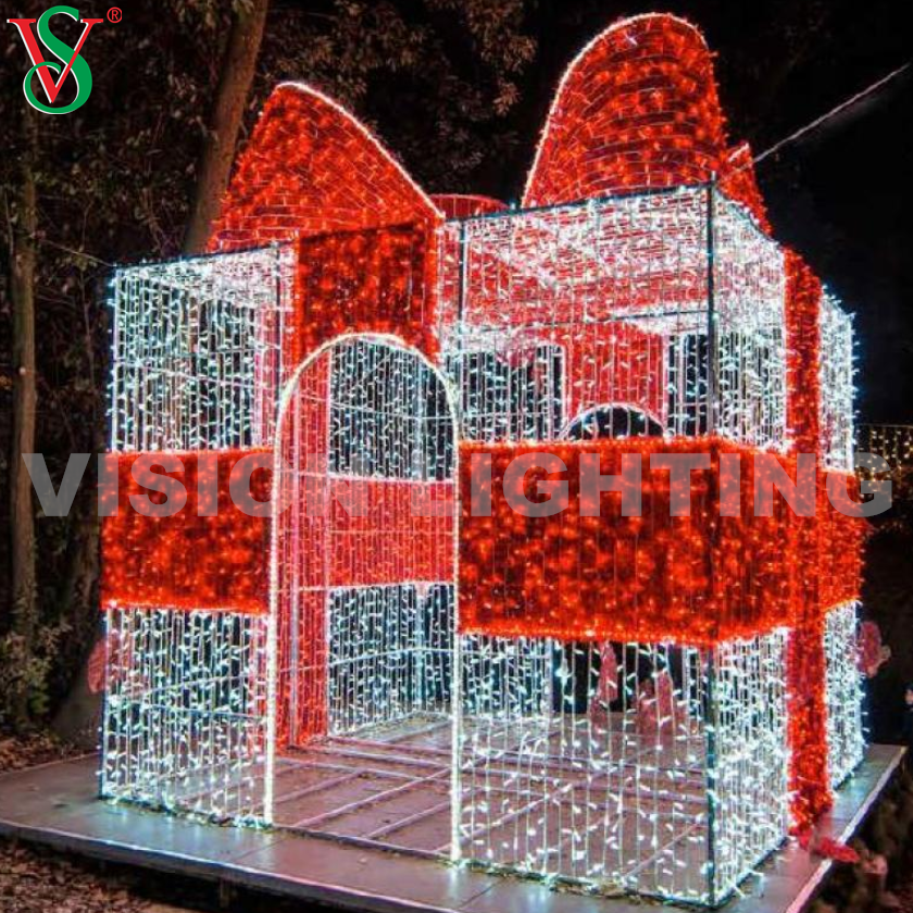 Decoración de Navidad al aire libre 3D gigante iluminado caja de regalo luces con motivos para Plaza
