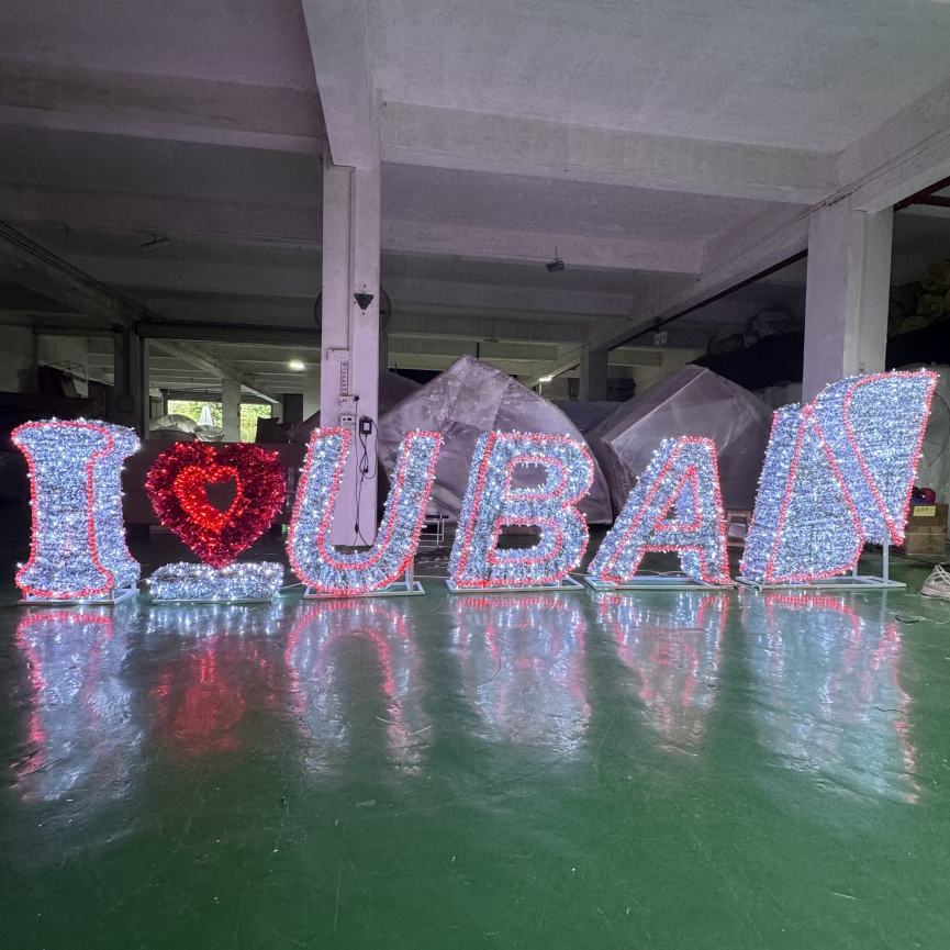 Año Nuevo Luces de motivo de escultura 3D de carteles al aire libre para decoración de año nuevo