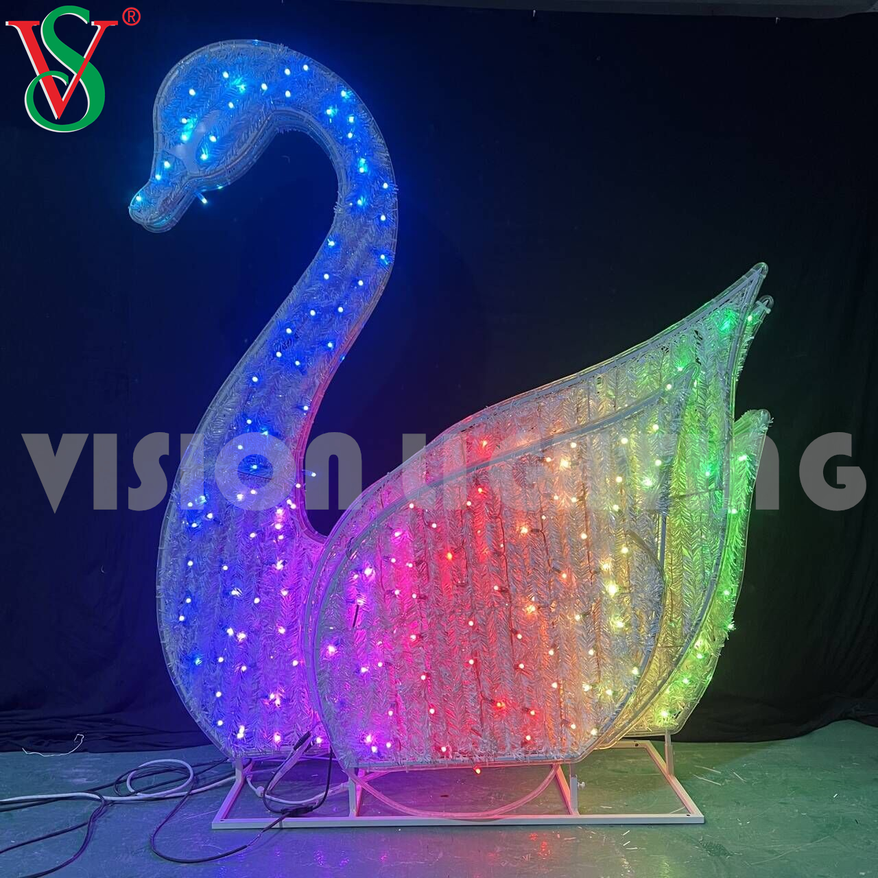 Decoración de iluminación de la estructura de cisne iluminada 3D para la decoración del paisaje al aire libre