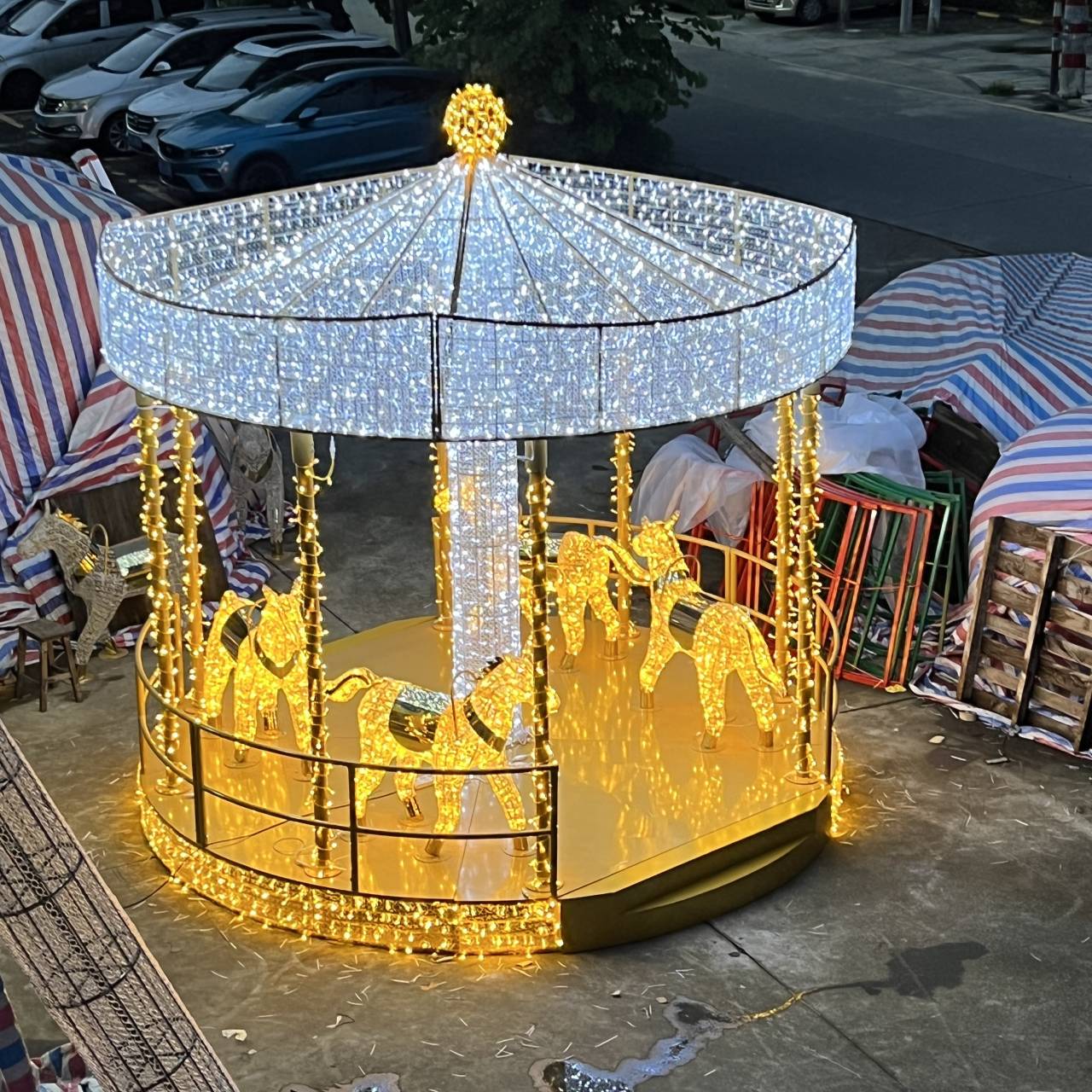 Escultura de caballos animales iluminada 3D con luz de cuerda para el zoológico Garden Park Decoración al aire libre