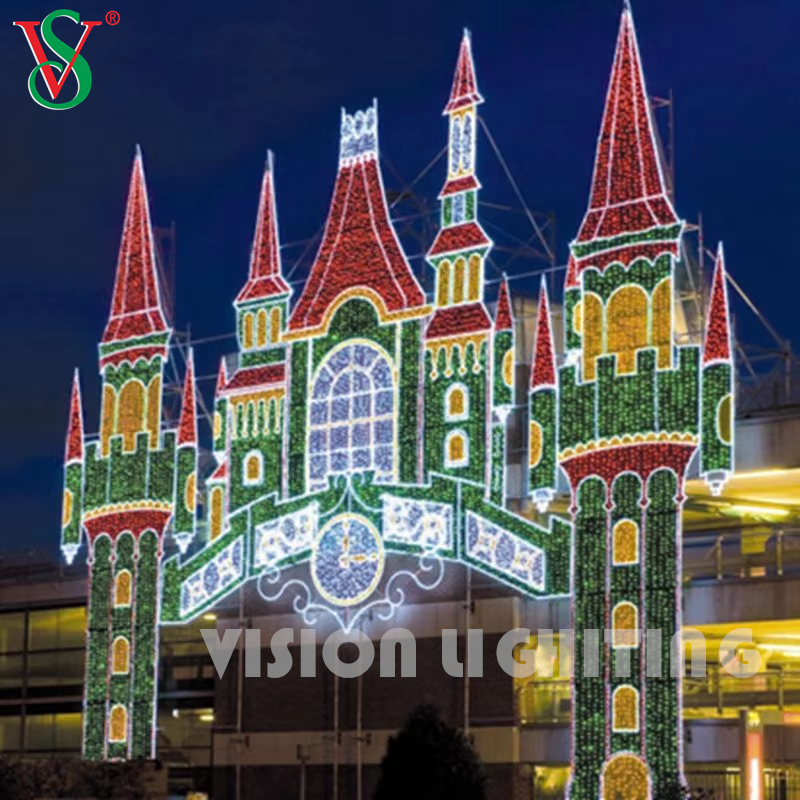 Luz de la torre de castillo LED 3D grande - Decoración de vacaciones al aire libre para exhibiciones comerciales de Navidad