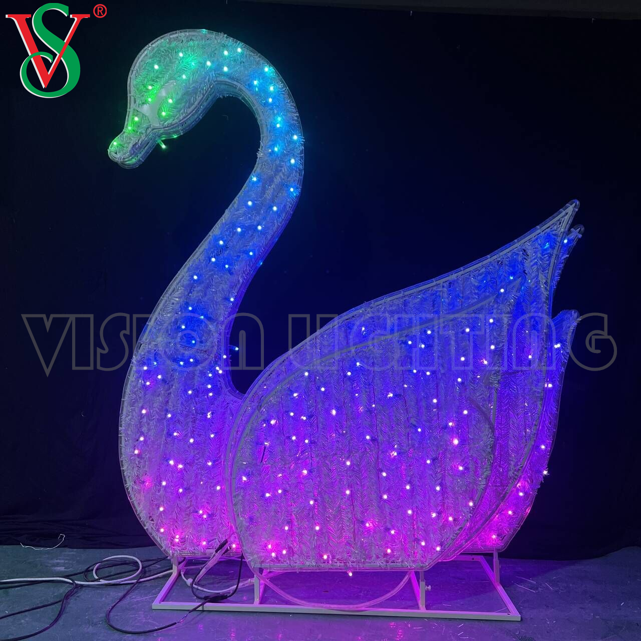 Decoración de iluminación de la estructura de cisne iluminada 3D para la decoración del paisaje al aire libre