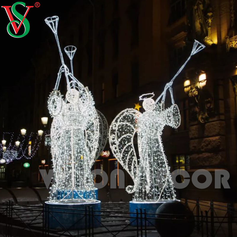 Decoraciones de hadas navideñas, luces al aire libre con motivos de escultura de ángel 3D para la decoración del hotel Plaza Street