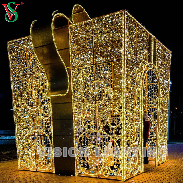 Decoración de Navidad al aire libre 3D gigante iluminado caja de regalo luces con motivos para Plaza