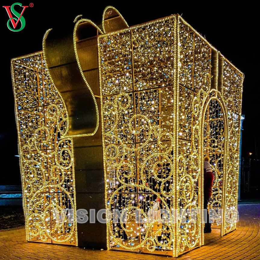 Decoración de Navidad al aire libre 3D gigante iluminado caja de regalo luces con motivos para Plaza