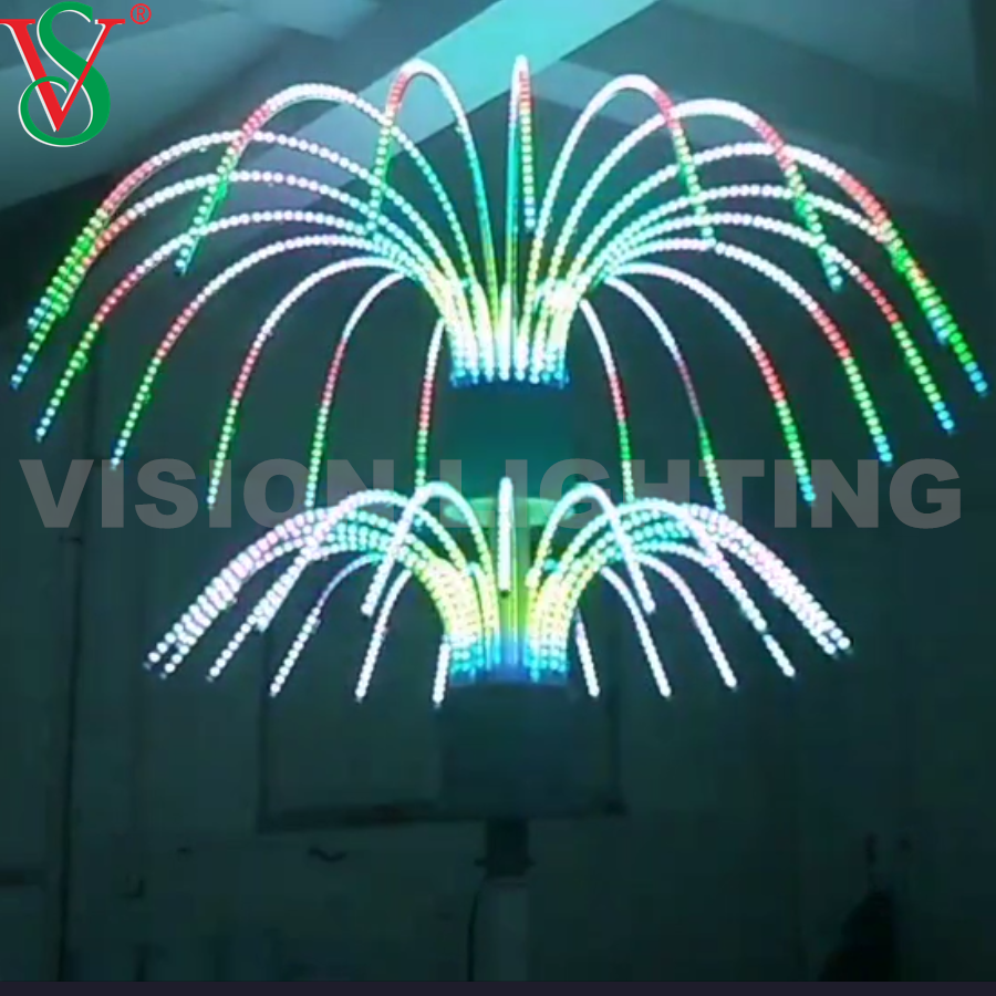 Decoración navideña LED al aire libre 12V RGB Fireworks Tree Motif Light para la calle