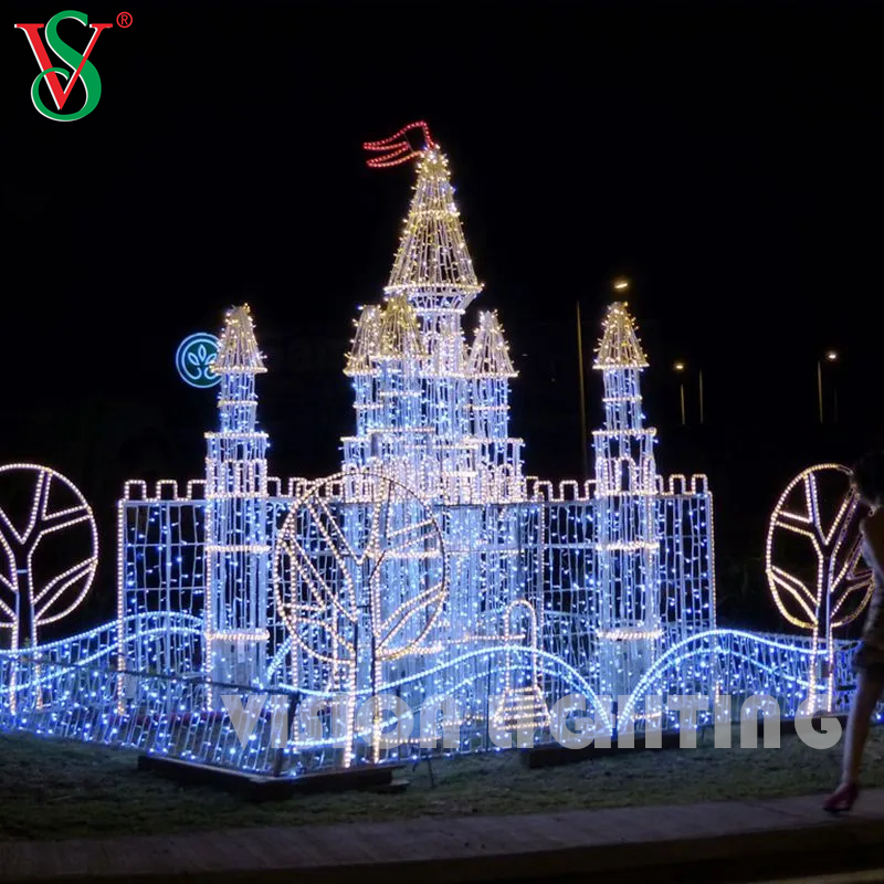 Luz de la torre de castillo LED 3D grande - Decoración de vacaciones al aire libre para exhibiciones comerciales de Navidad