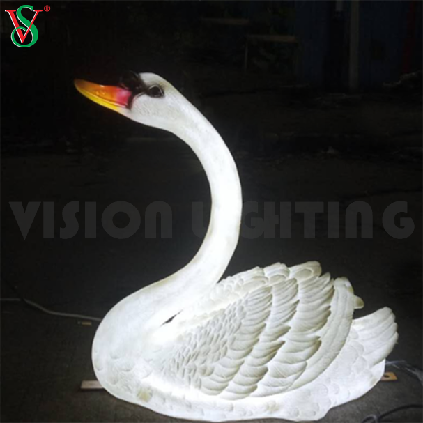 Cisne iluminado Led ligero de la escultura de los animales de la resina del ganso de la fibra de vidrio para la decoración al aire libre del parque zoológico