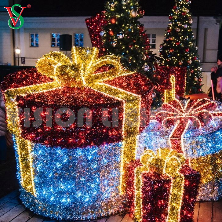 Decoración de Navidad al aire libre 3D gigante iluminado caja de regalo luces con motivos para Plaza